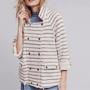 Anthropologie Dolan Left Coast Nautical Stripe Snap Button Knit Jacket, Size Med